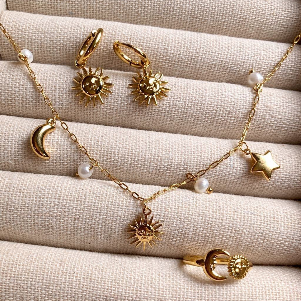 collar luna estrella sol con perlas