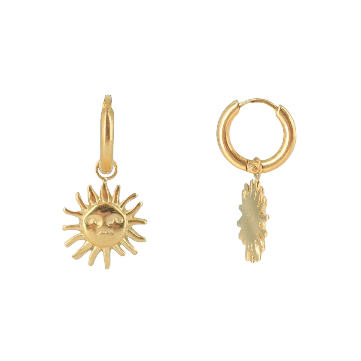Boucles D'oreilles Anneaux Soleil – Plaqué Or Sur Acier Inoxydable, Dormeuses, Jamais Portées